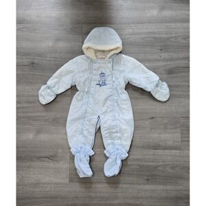Vintage 70s Toddletime Toddler Snowsuit  Hood Zipper One Piece Baby Blue Size 2